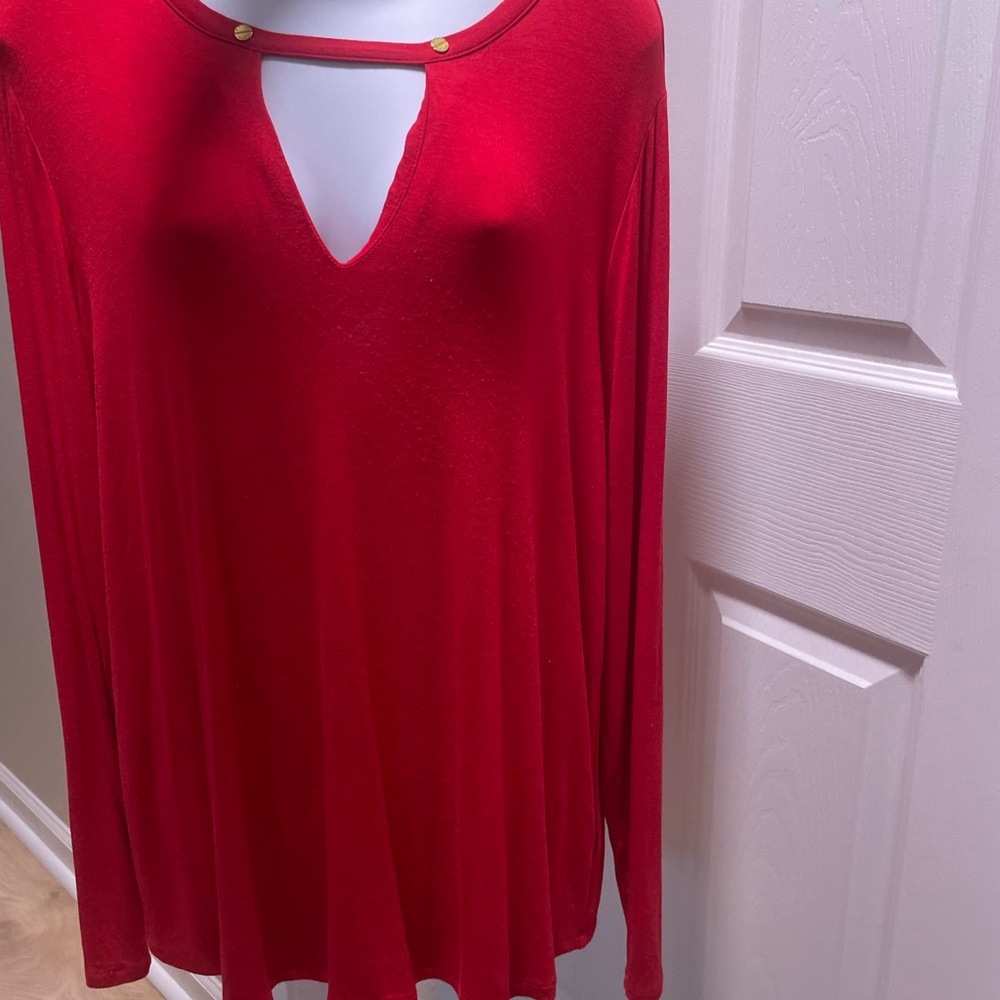 Michael Kors Red Long Sleeve Top with Gold Accents